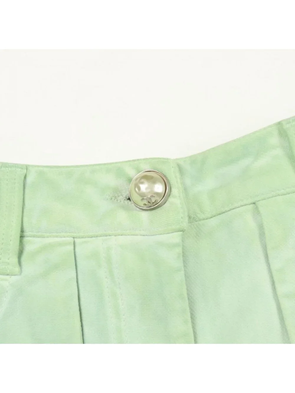 Chanel Pants CC Logo Pearl Button Skinny Cotton